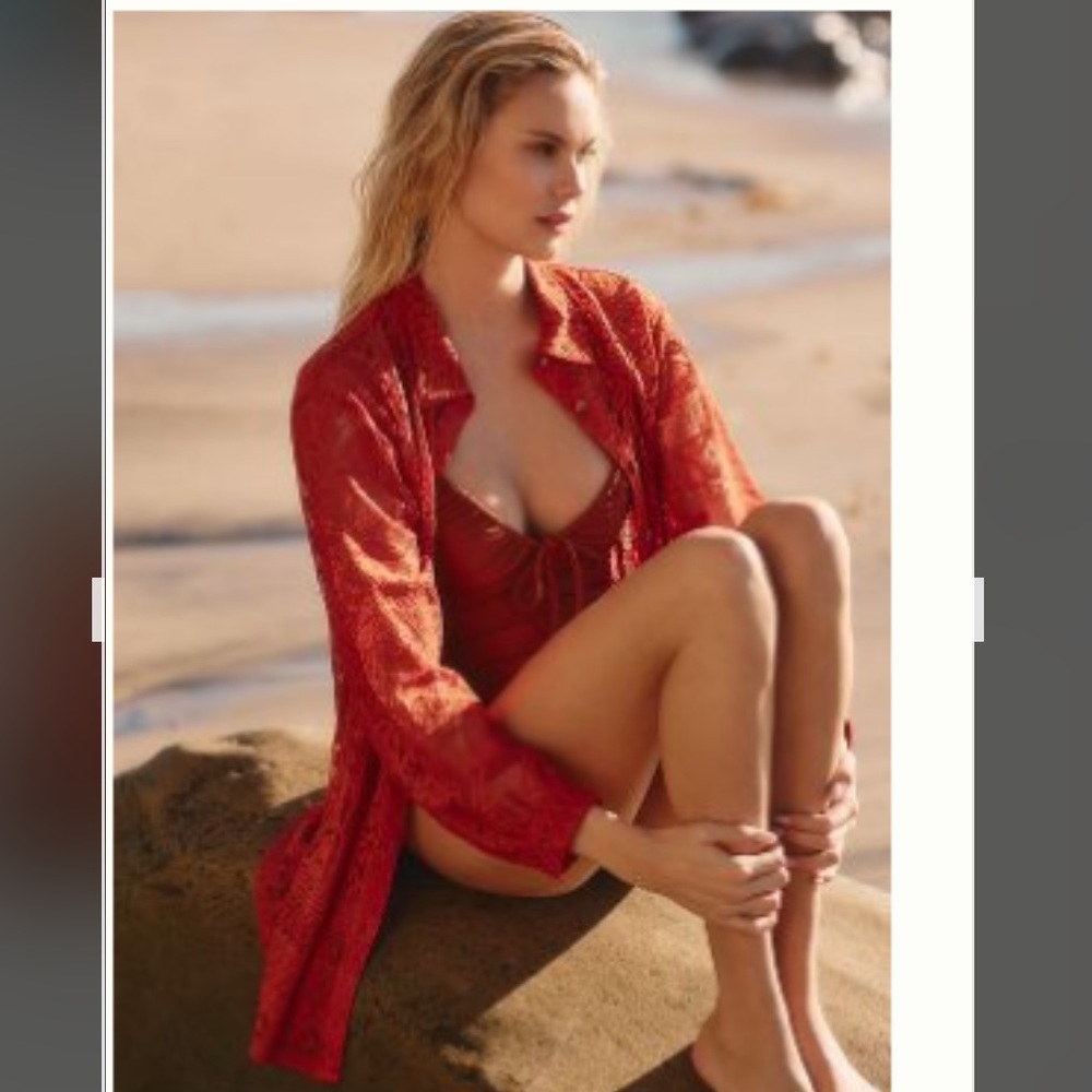 Anthropologie lace button down swimsuit, cover-up